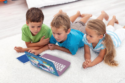 Lexibook purple interactive toy package graphics featuring Lilo and Stitch characters.