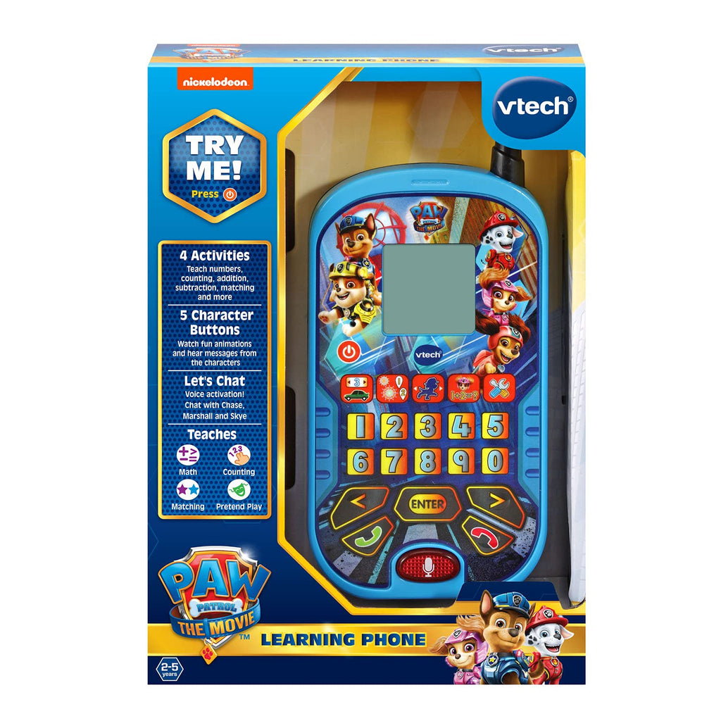 Vtech electronic learning phone showing numbers and math game controls.