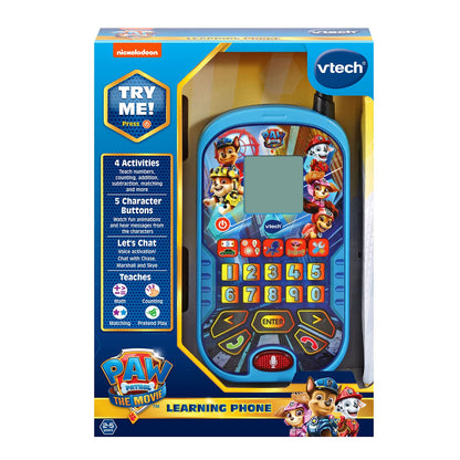 Vtech electronic learning phone showing numbers and math game controls.