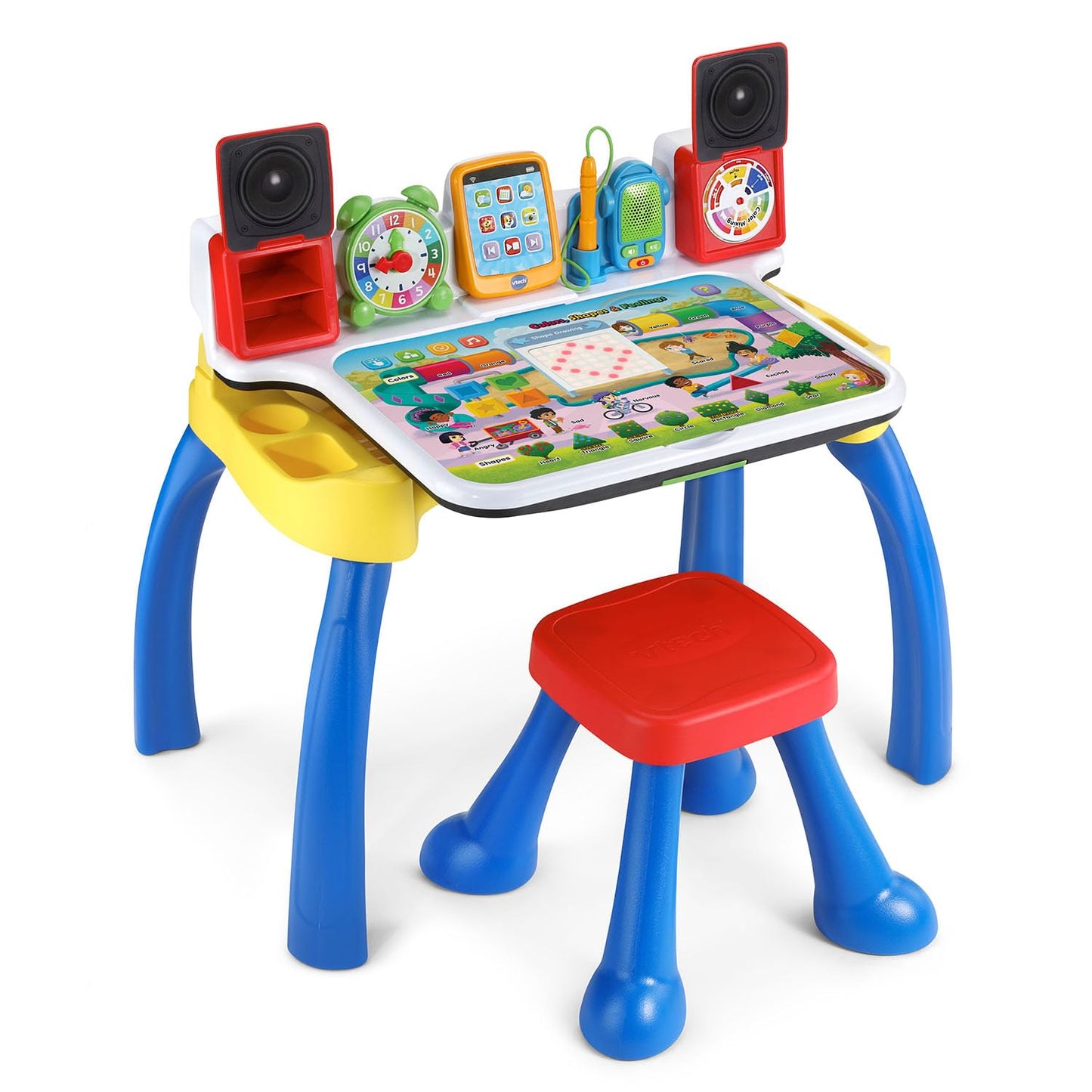 VTech interactive learning desk transformed into an art station with easel setup