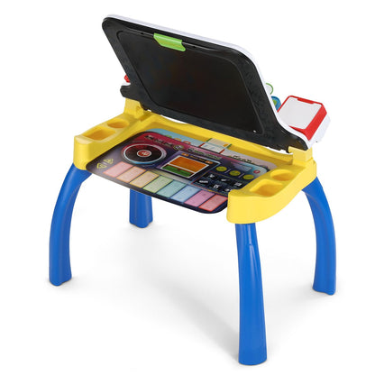 Toddler educational desk displaying the five touch sensitive learning pages