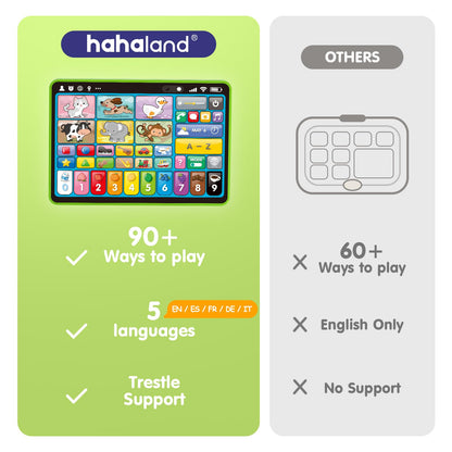 Multilingual speech development preschool tool highlighting the color-coded food images paired with numbers.