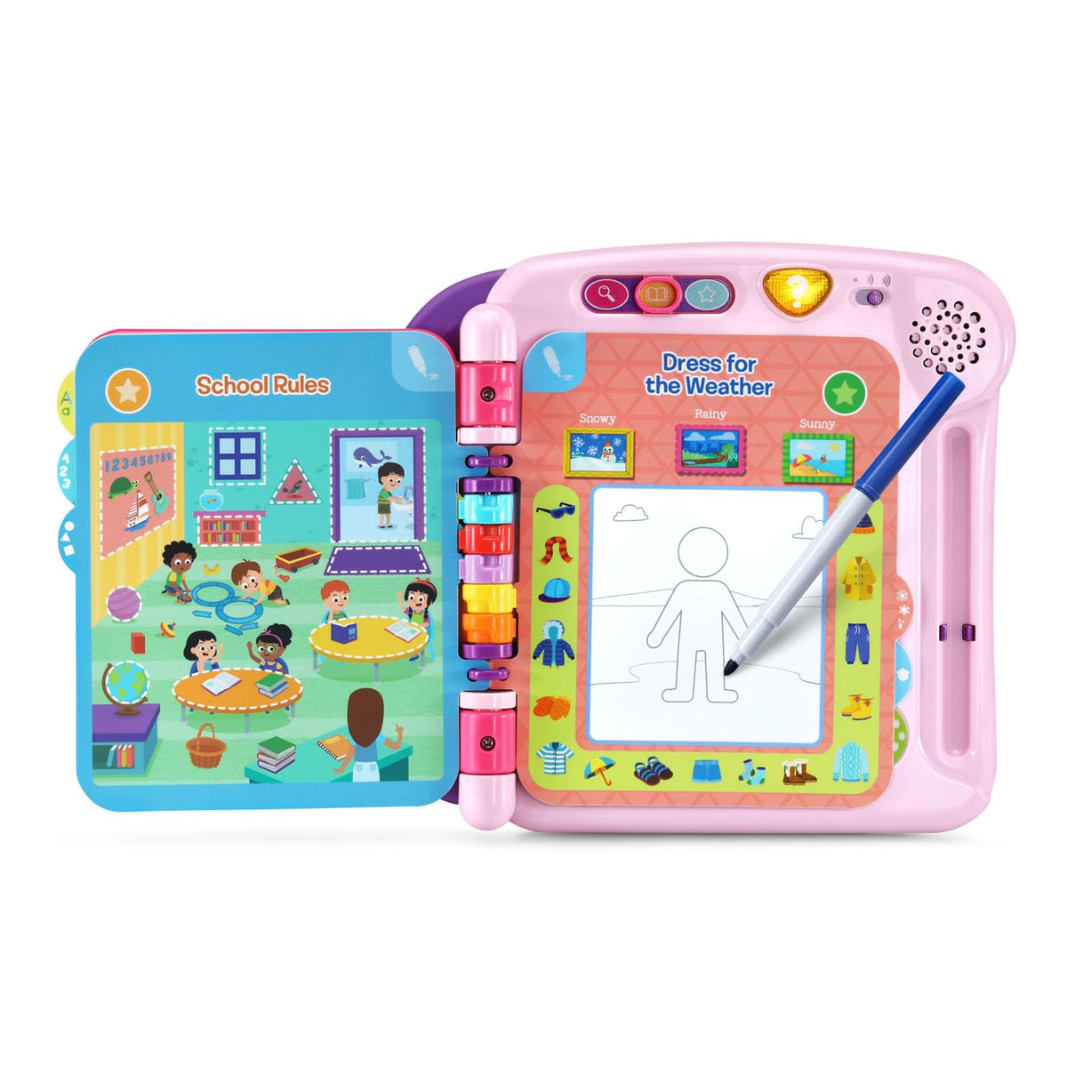 Back packaging view of LeapFrog pink preschool readiness book details and safety guidelines