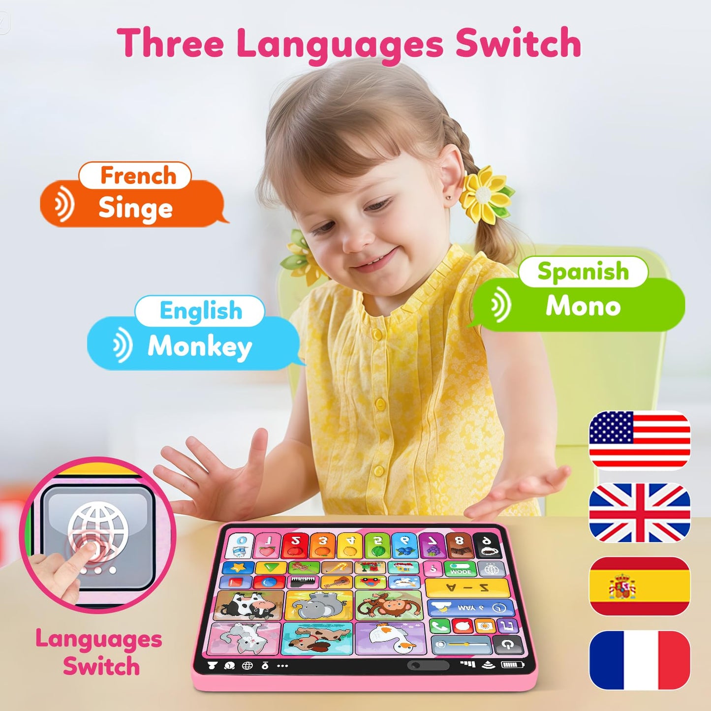 Peacurh toddler interactive musical device highlighting the volume control and mode sliders.