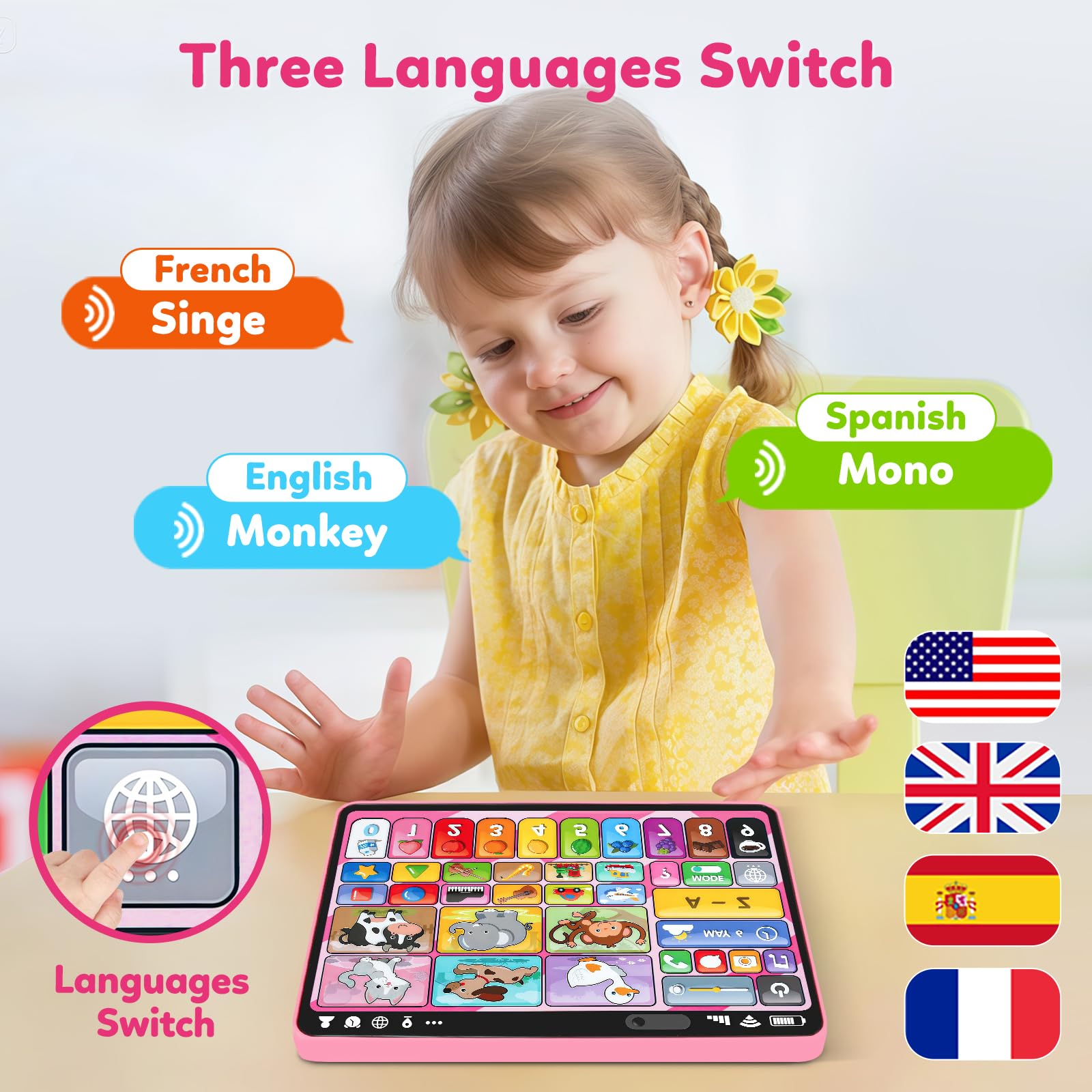 Peacurh toddler interactive musical device highlighting the volume control and mode sliders.