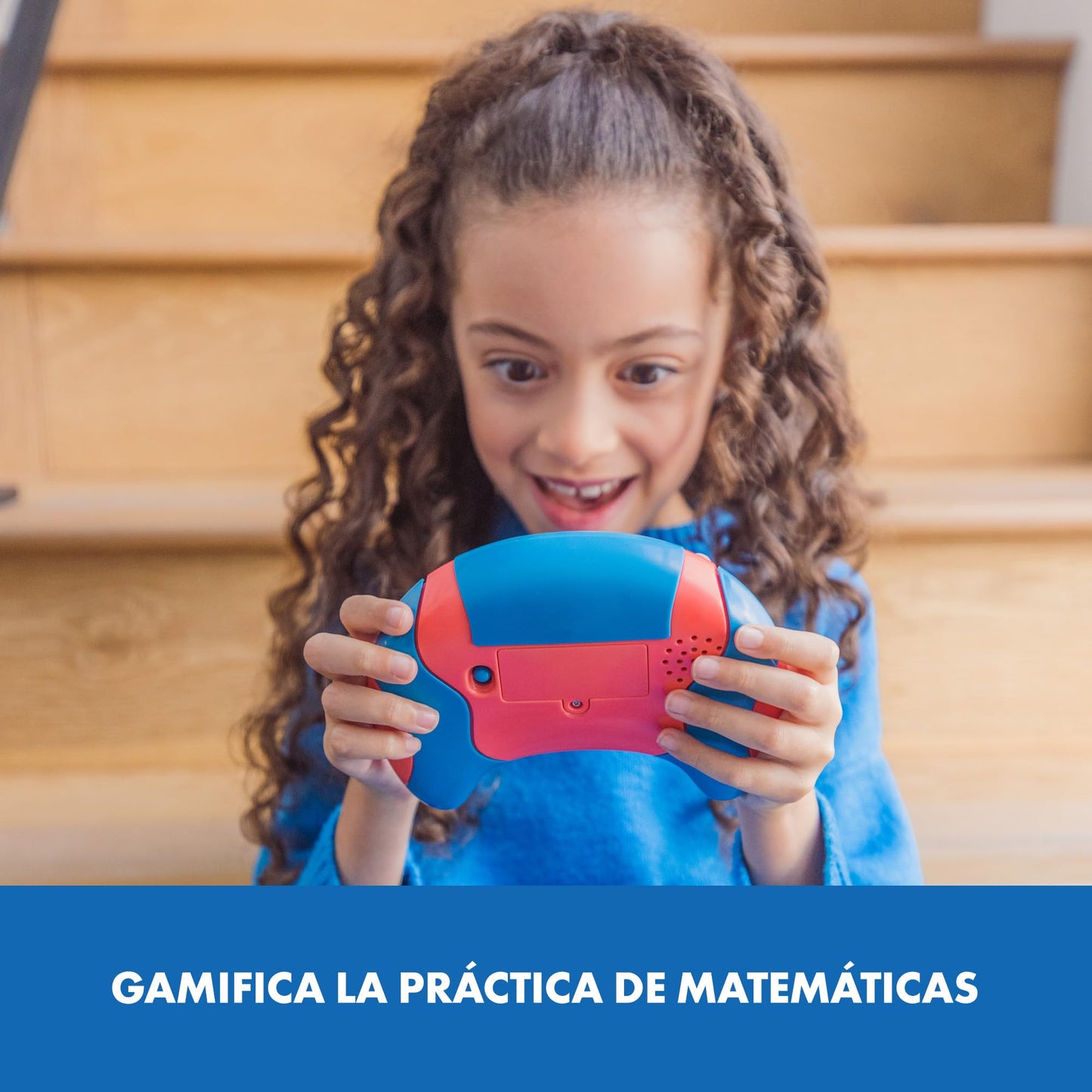 Educational Insights Math Whiz device demonstrating the tactile numeric keypad for inputting answers.