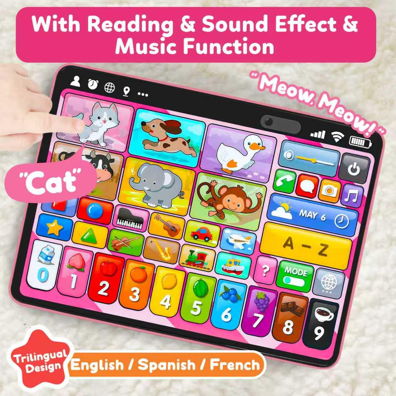 Peacurh early development toy showing mock camera and messaging interactive play icons.
