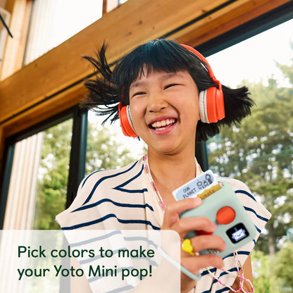 Yoto Mini protective sleeve case in light green with attached wrist lanyard