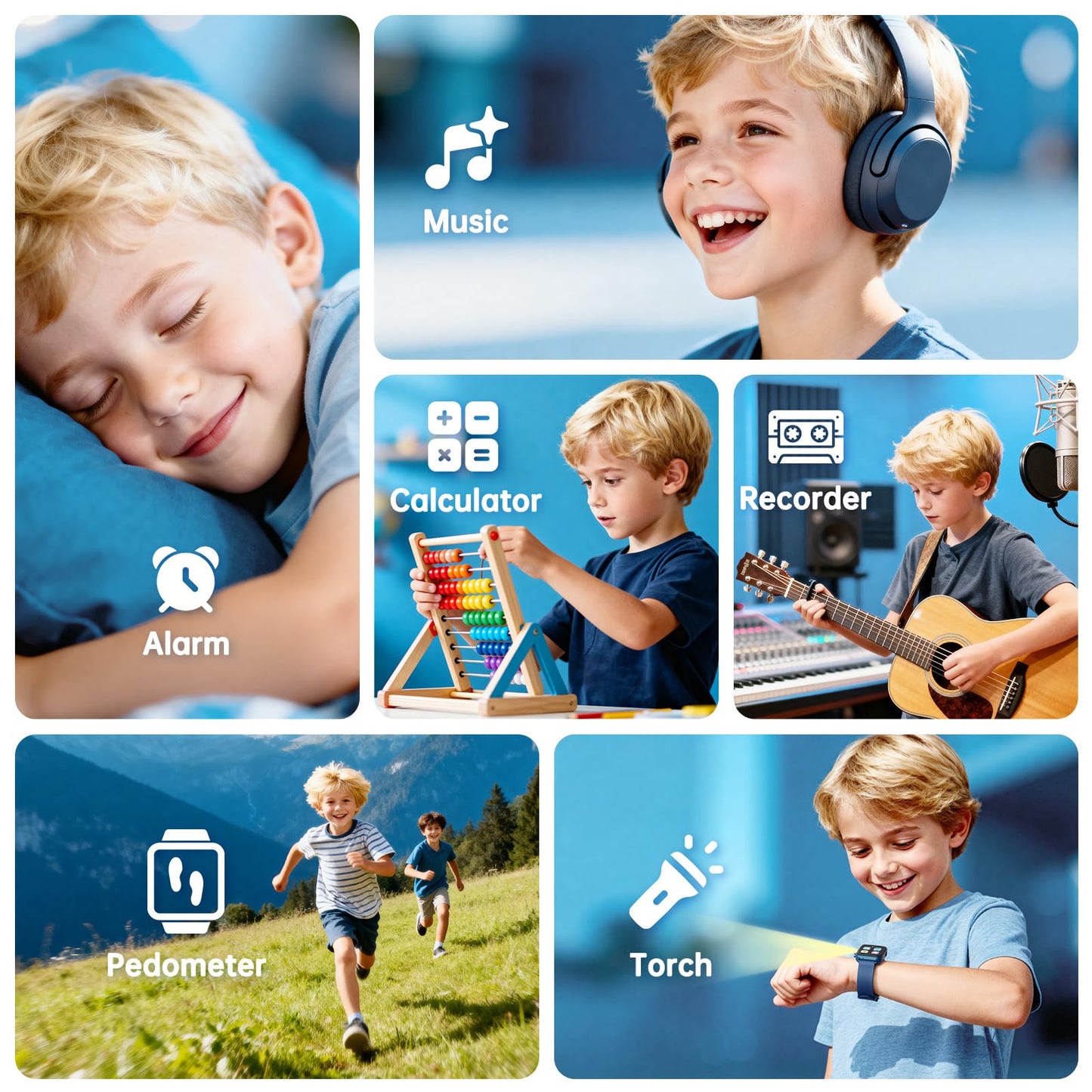 Vilicert educational smart watch showcasing the built-in learning cards function