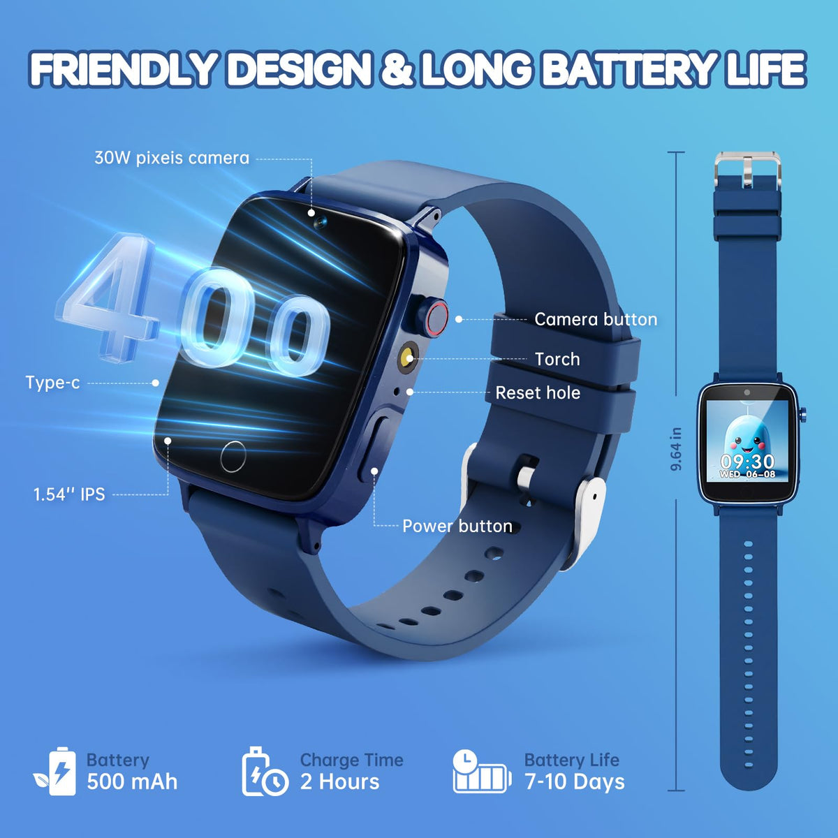 Vilicert premium kids gadget showing side profile with micro-USB charging port access