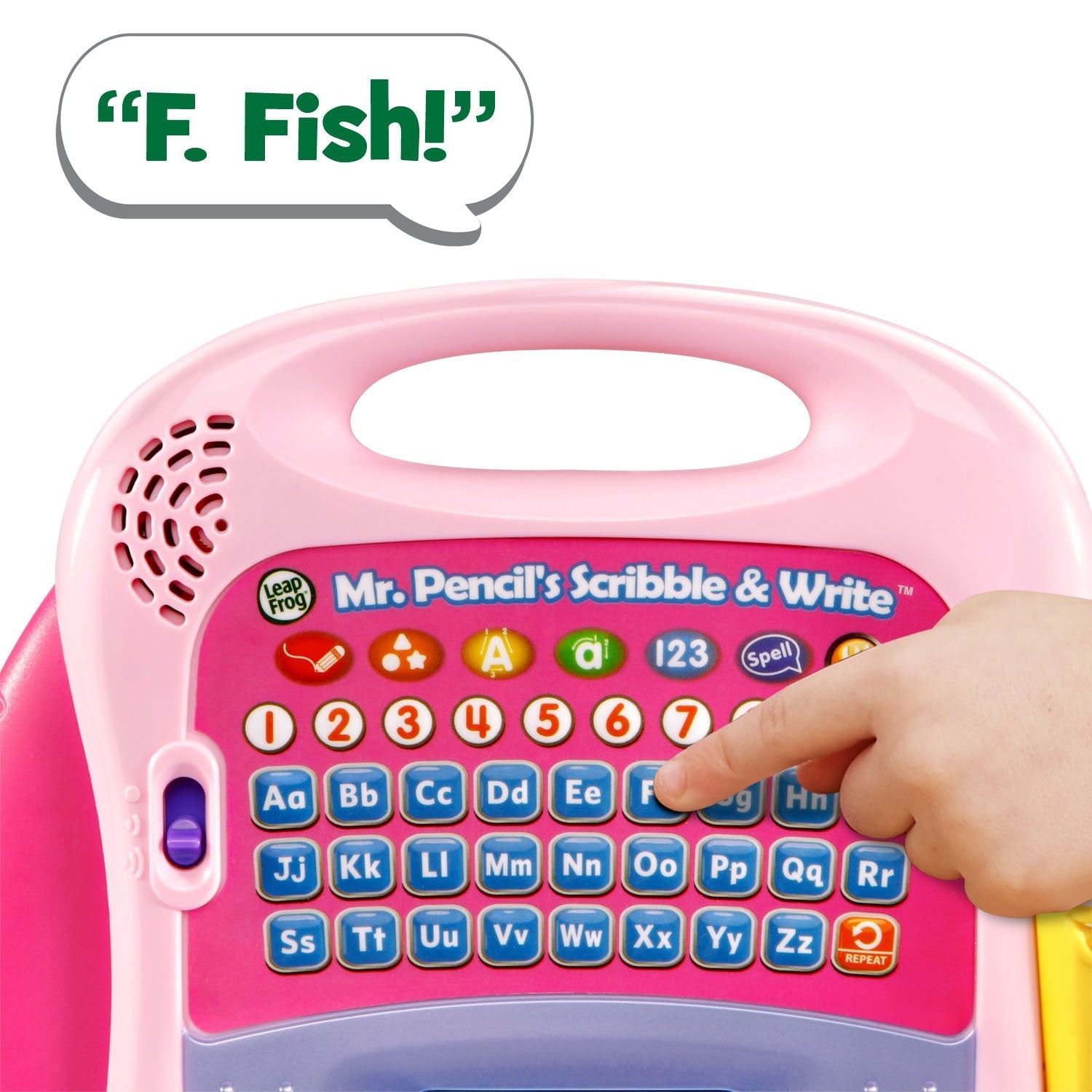 Back panel of the pink LeapFrog learning device showcasing the secure battery compartment safety design