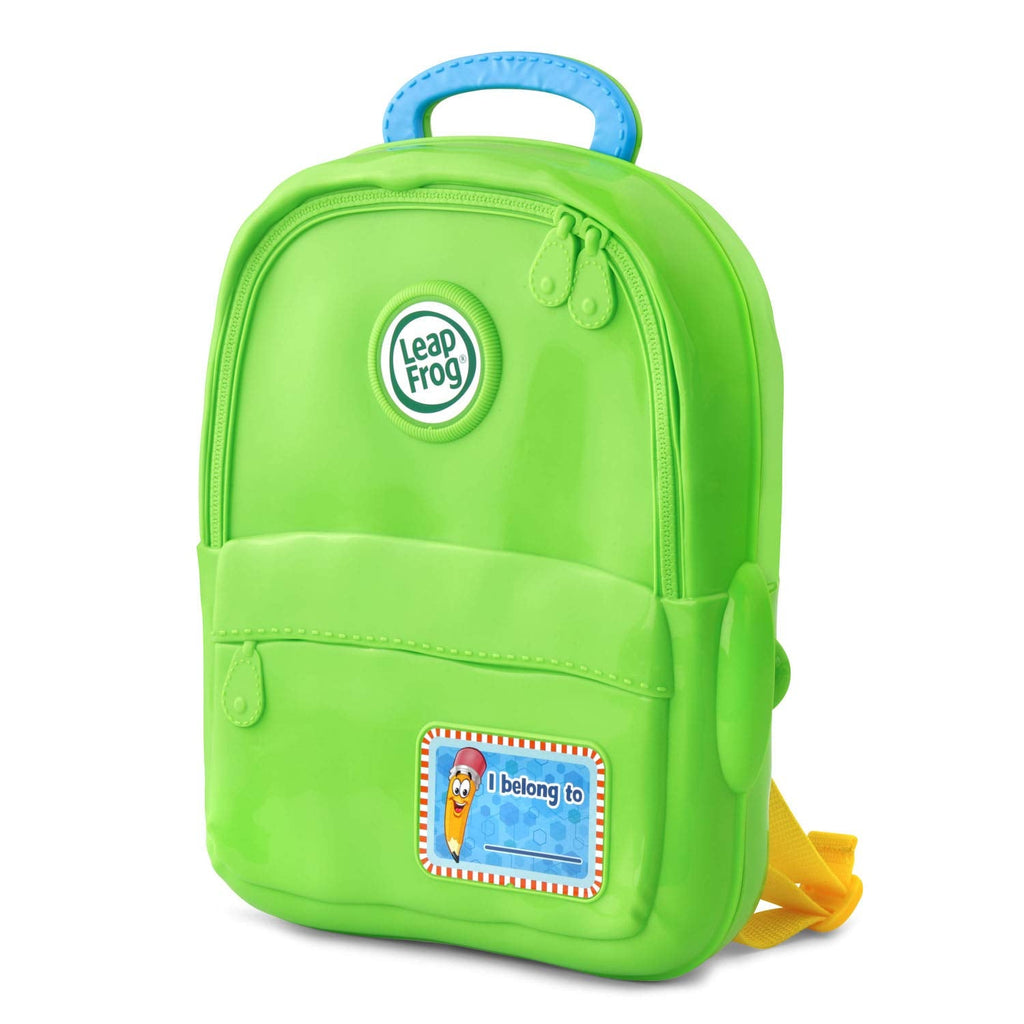 LeapFrog Go-With-Me alphabet backpack opened showing twenty-six letter pieces