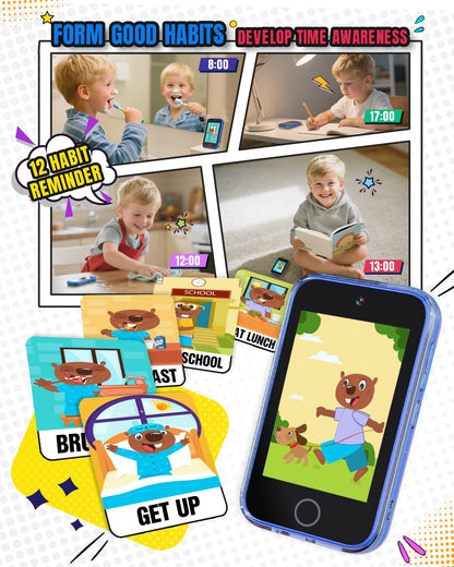 The interactive habit tracker interface displayed on the screen of the child electronic toy