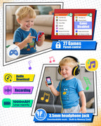 Side view of the lightweight toddler smartphone showing the charging port and durable plastic body
