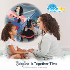Moonlite storytime mini projector attached to smartphone projecting illustration on wall