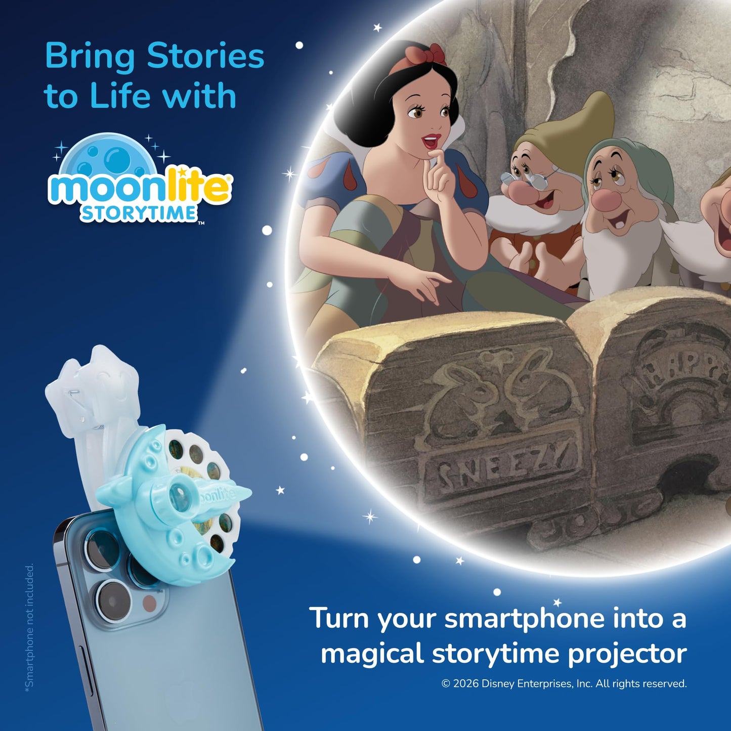 Four included Disney Princess story picture discs featuring Moana and Mulan