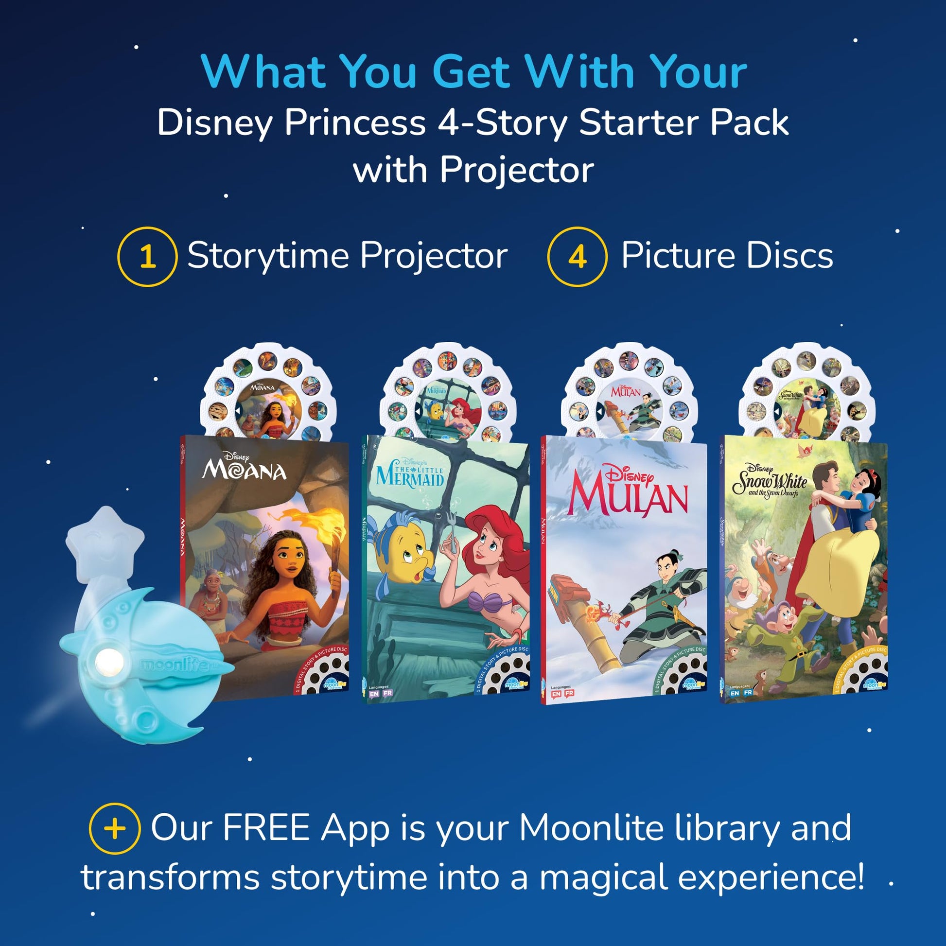 Moonlite Disney Princess collection starter kit contents displayed on clean background