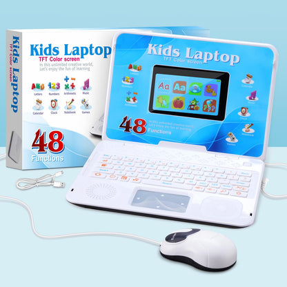 A child-friendly demonstration of the HAIOUMM educational computer showing easy handgrip portability.