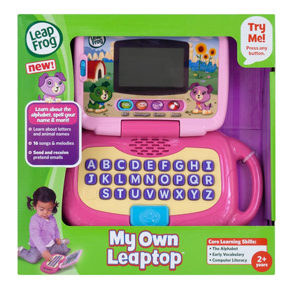 Child size alphabet keyboard on LeapFrog pink laptop learning console