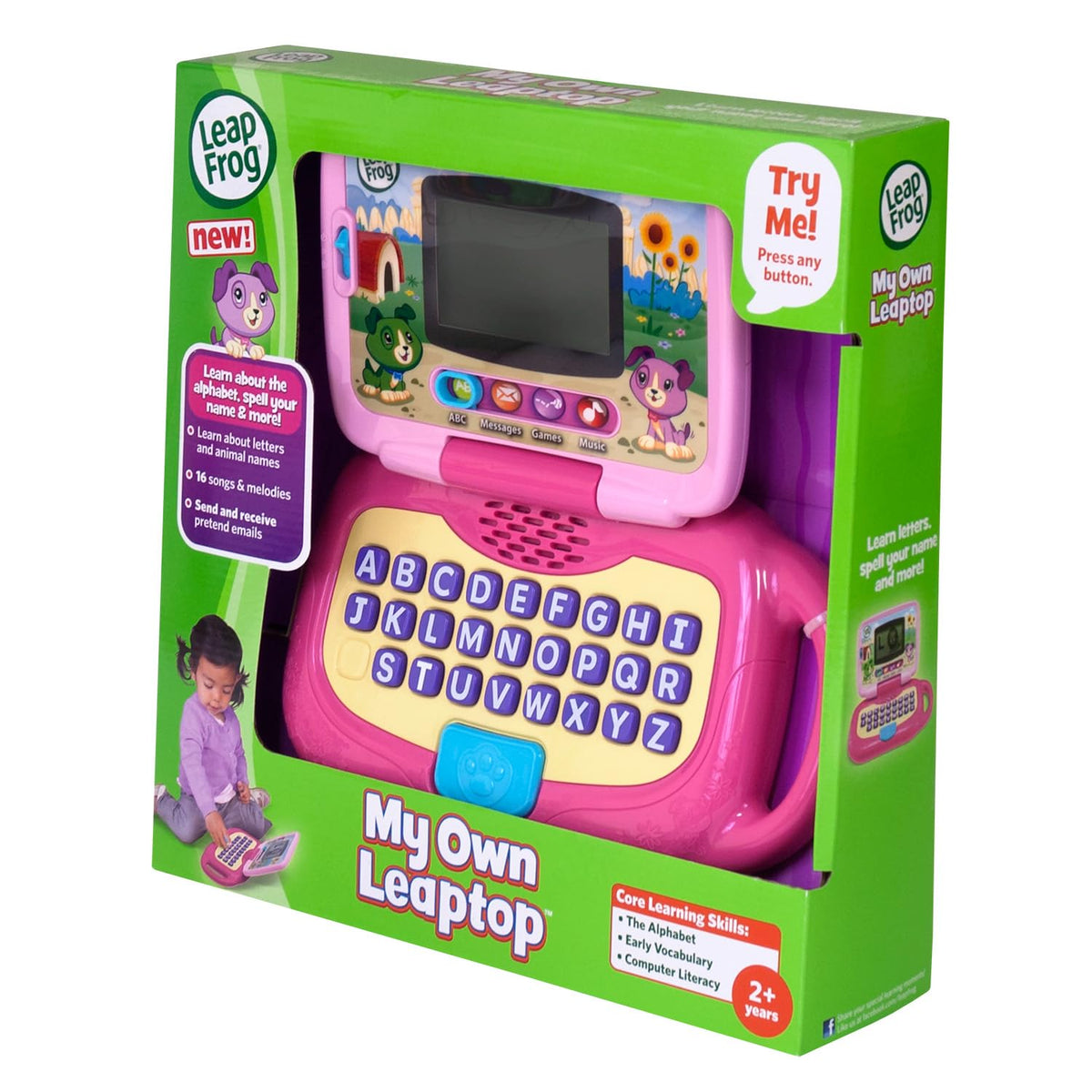 Rear view of LeapFrog pink leaptop highlighting the battery compartment secure lock