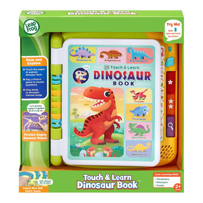 LeapFrog dinosaur book being turned to show the different geological eras covered in the content