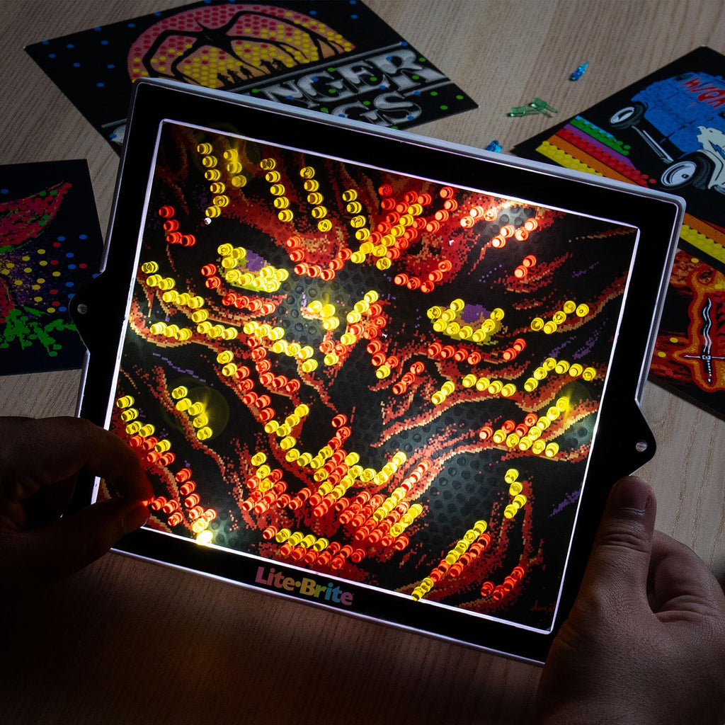 Detailed shot of the packaging box for the retro inspired light-up mosaic art set showing series branding.