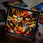 Detailed shot of the packaging box for the retro inspired light-up mosaic art set showing series branding.