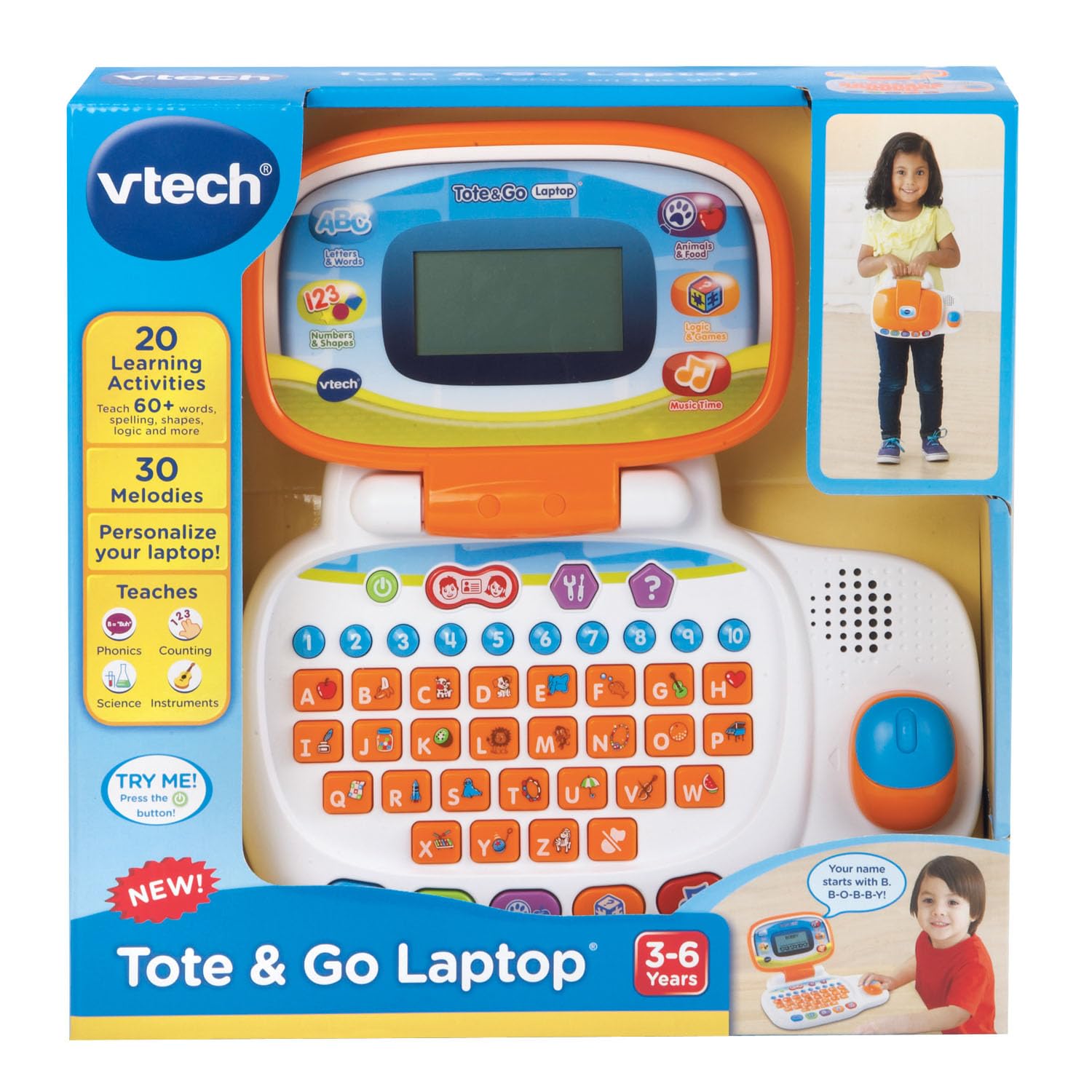 VTech toddler laptop packaged view showcasing the authentic imported USA educational product.