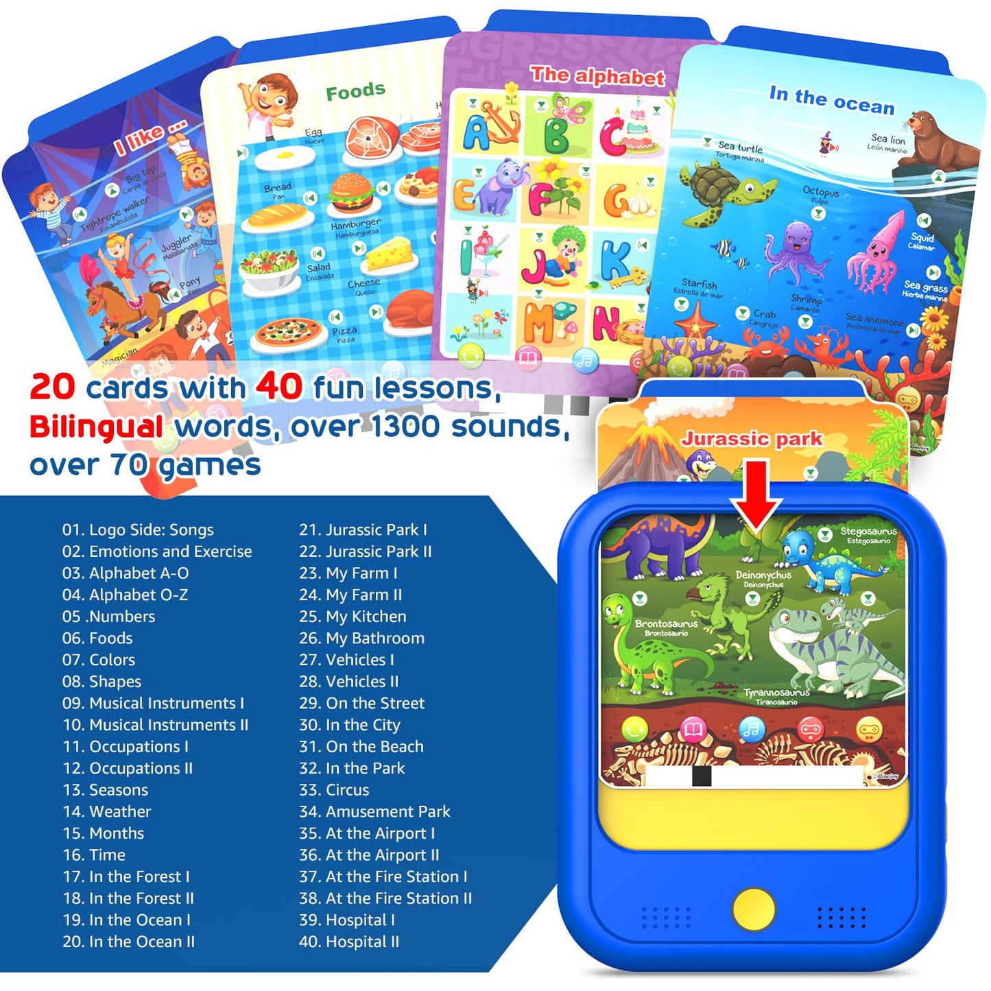 Qiaojoy toddler learning pad with interactive double sided flashcards spread out