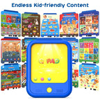 Close up view of the bilingual english spanish language switch on kids tablet