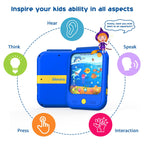 Toddler learning tablet showing twenty durable thematic plastic lesson cards