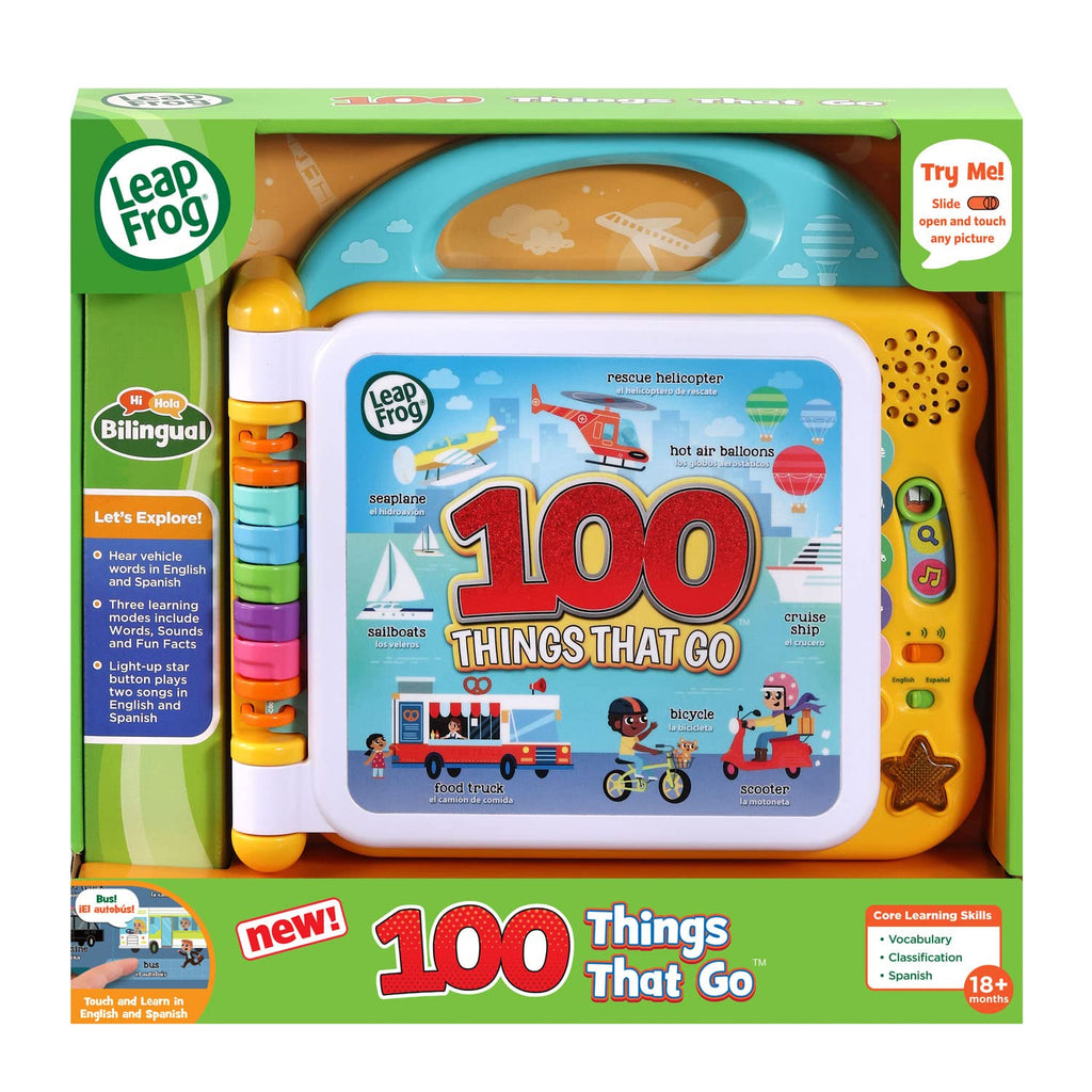 Toddler interactive book packaging detailing the English and Spanish vocabulary features.