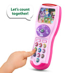LeapFrog pink pretend play remote control toy highlighting the vibrant light up interactive display screen.