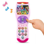 Back perspective of the durable pink electronic learning remote detailing the secure battery compartment.