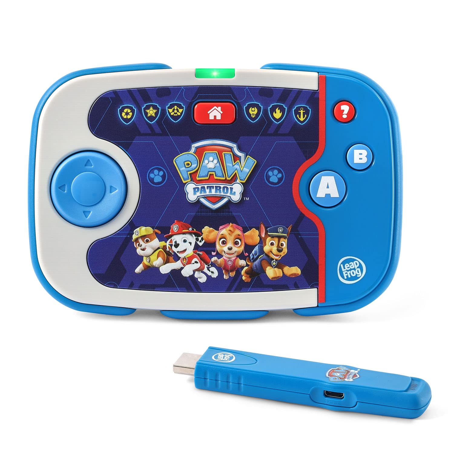Child holding the LeapFrog PAW Patrol wireless controller while playing on television