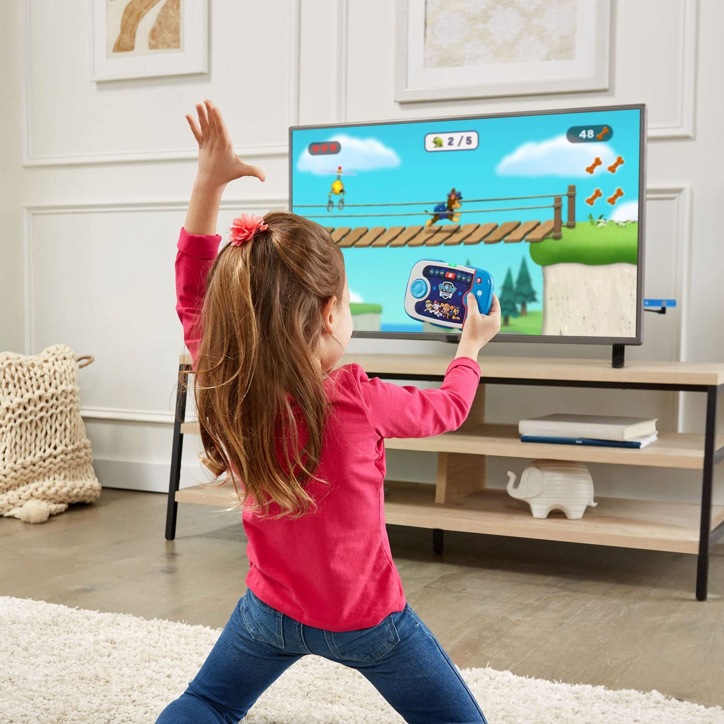 Close up view of the Ryder Pup Pad shaped wireless controller for kids