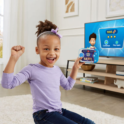Educational features chart of the LeapFrog PAW Patrol game highlighting logic and math skills