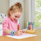 VTech Bluey interactive digital wristwatch open showing the digital screen and navigation buttons.