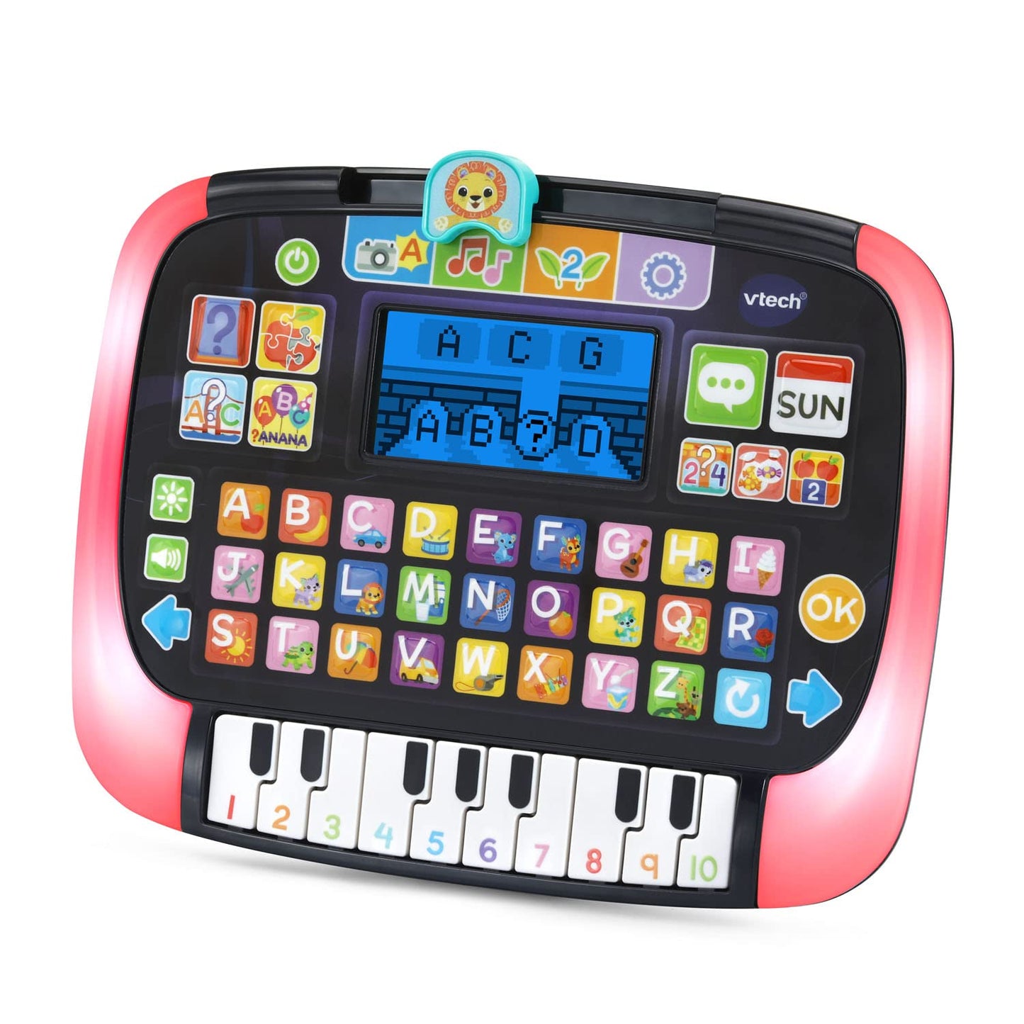 VTech interactive educational device displaying the friendly talking lion character animation on screen