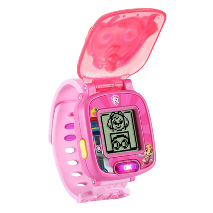 VTech pink educational wrist watch for kids showing the side selection buttons and wrist strap