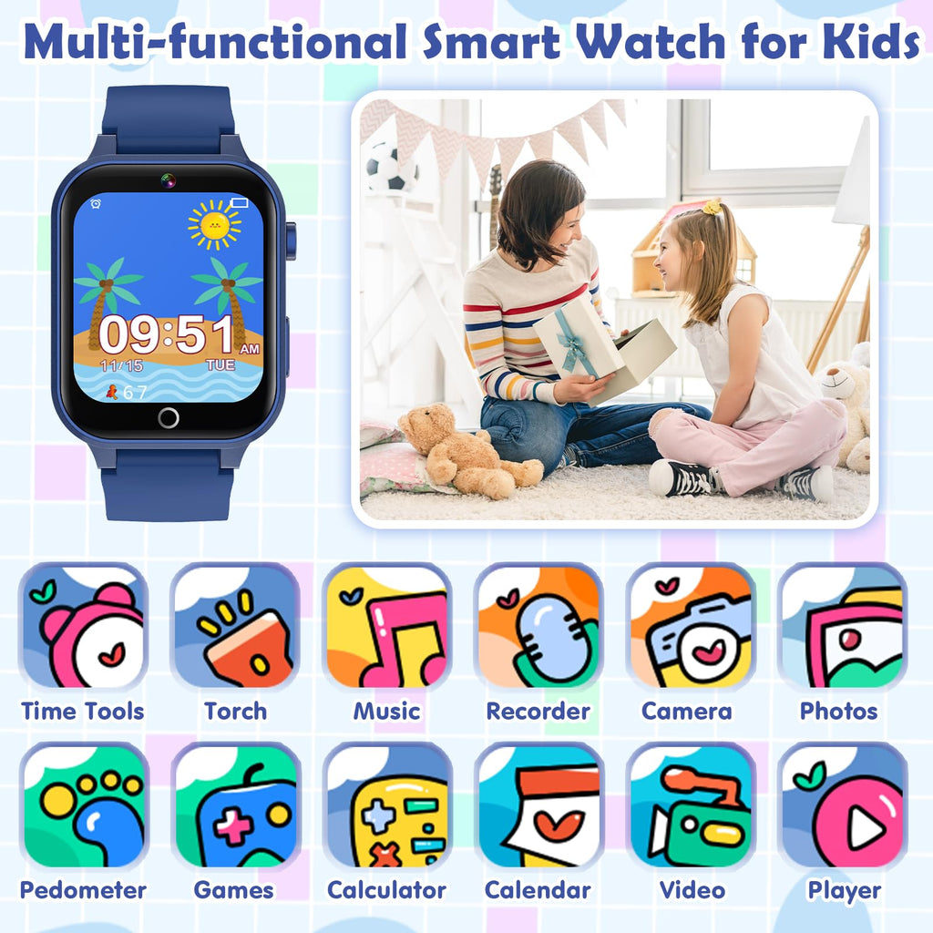 Luyiilo children electronic learning watch showing the built in camera lens on the durable side casing