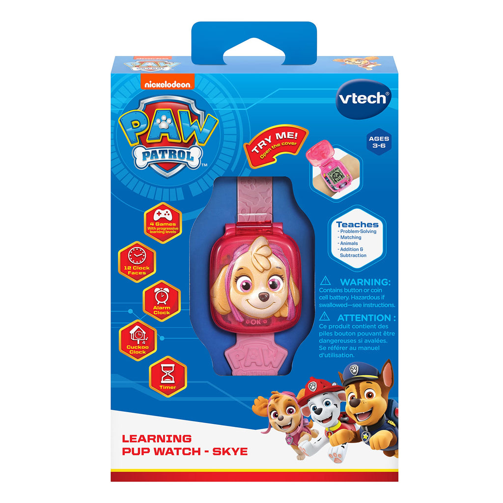 VTech PAW Patrol smart watch for toddlers showcasing the adjustable pink wristband closure