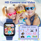 Luyiilo blue kids watch displaying one of the twenty six educational puzzle games on screen