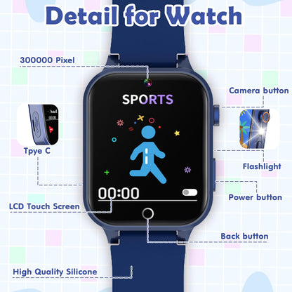 Luyiilo smart watch for ages four to twelve years showing the integrated MP3 music player interface