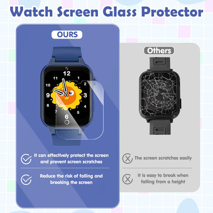 Luyiilo kids blue digital watch detailing the scratch resistant screen protector film application