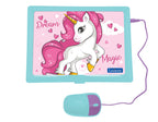 Lexibook pink unicorn toy computer closed view highlighting the compact portable design and slim profile