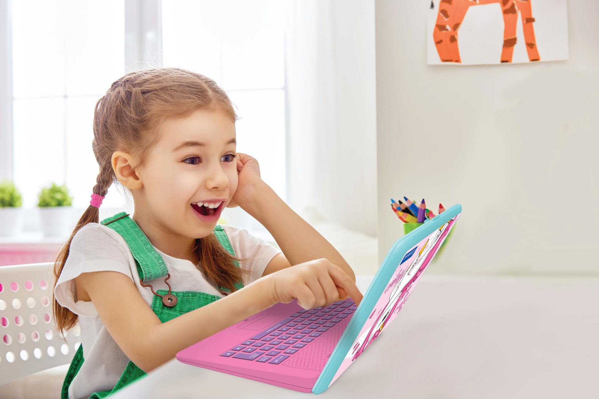 Lexibook kids laptop keyboard arrangement emphasizing the child friendly typing layout and navigation keys
