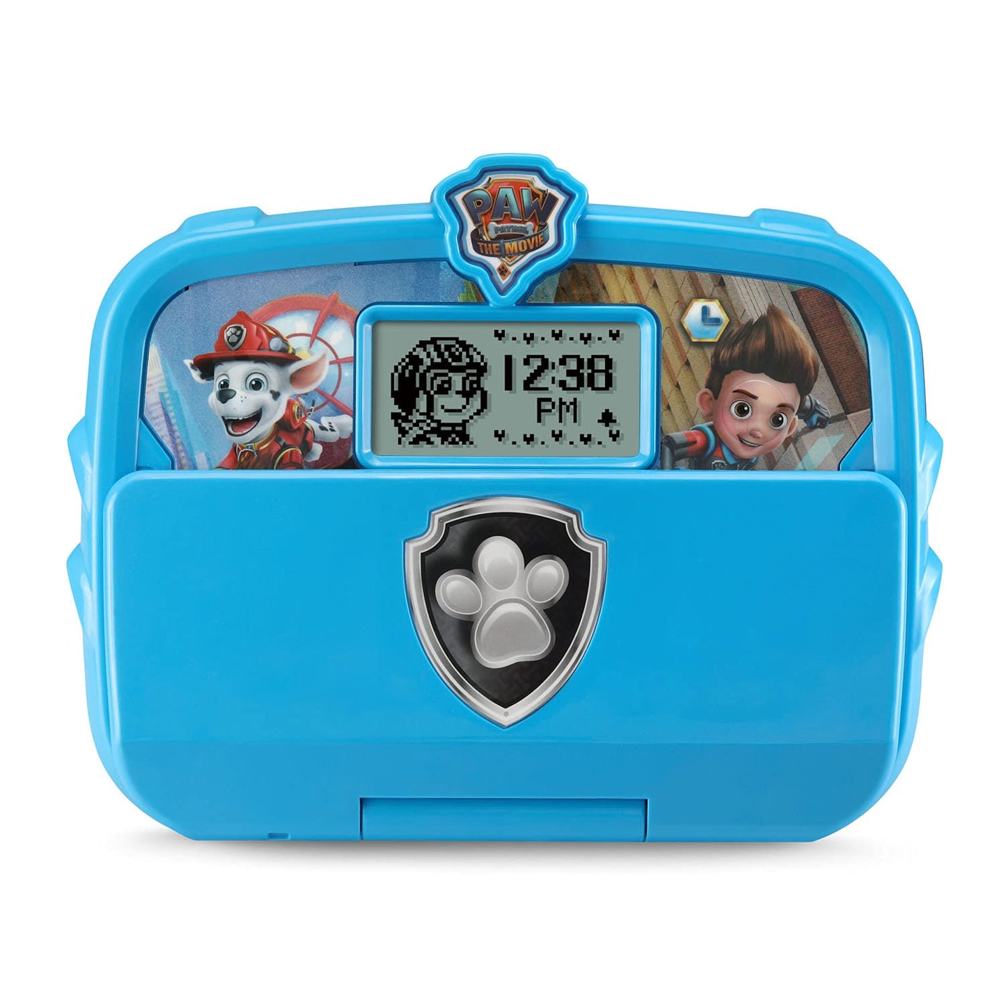 Rear view of the blue VTech learning device highlighting the convenient built-in stand.