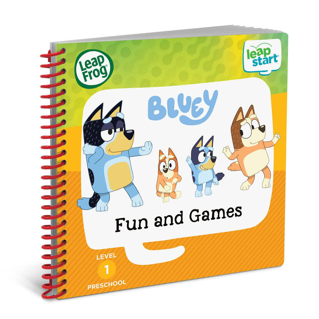 LeapFrog LeapStart preschool learning book opened to show level adaptive matching games and illustrations
