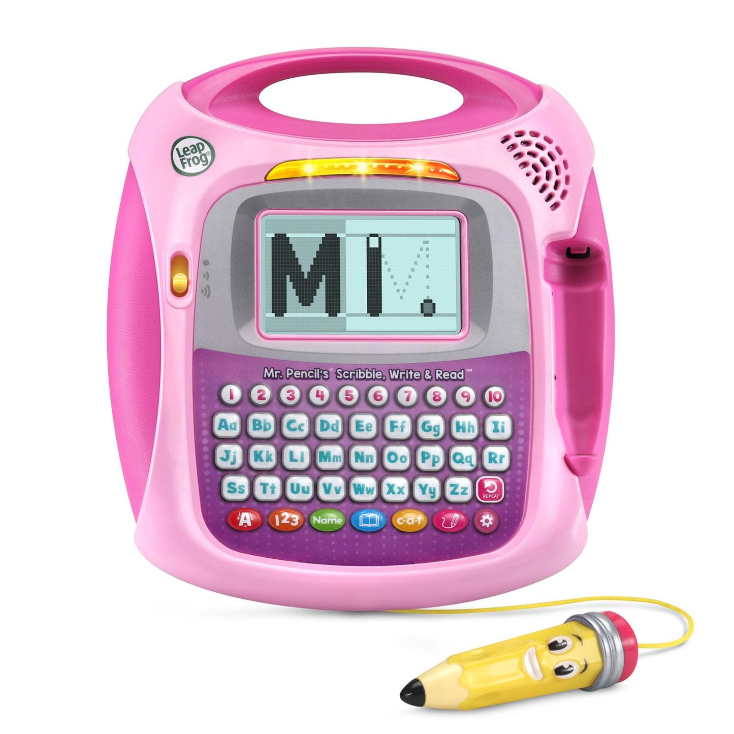 LeapFrog electronic writing toy for kids showing pink casing with attached stylus
